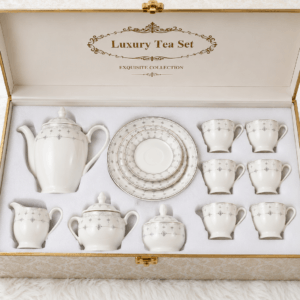 Luxury Porcelain Tea Set Silver